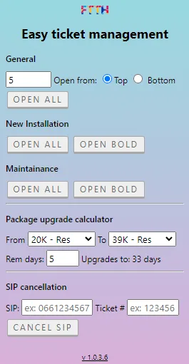 FTTH O3 Ticket Extension screenshot